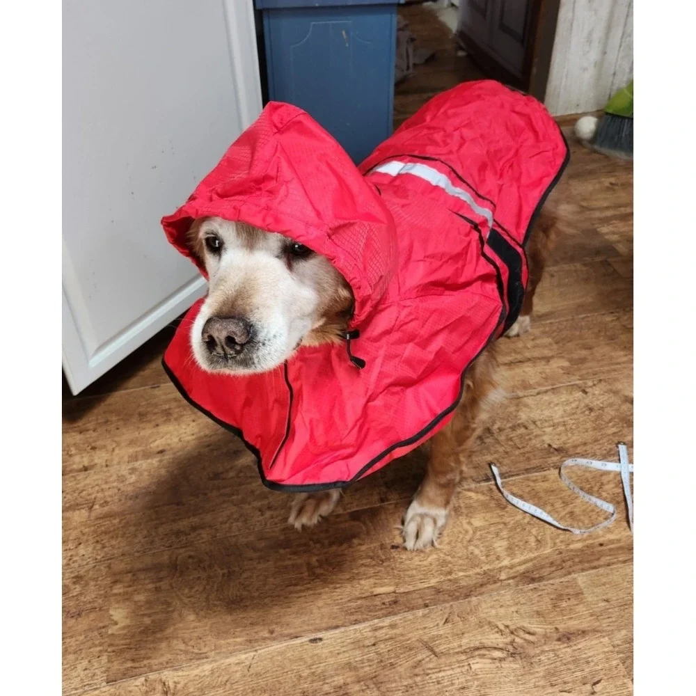 Waterproof Reflective Dog Raincoat Hooded Poncho Red NEW